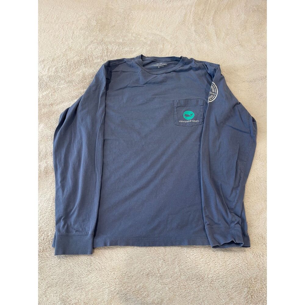 Vineyard Vines Long Sleeve Pocket Tee Men's Small Navy Marlin Every Day Graphic